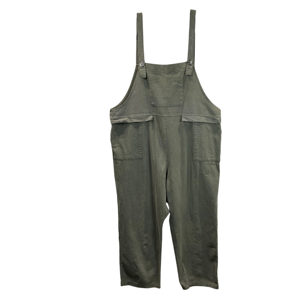 Fashion Classic Olive Green Cotton Linen Overalls Jumpsuit Plus Size 3XL Boho